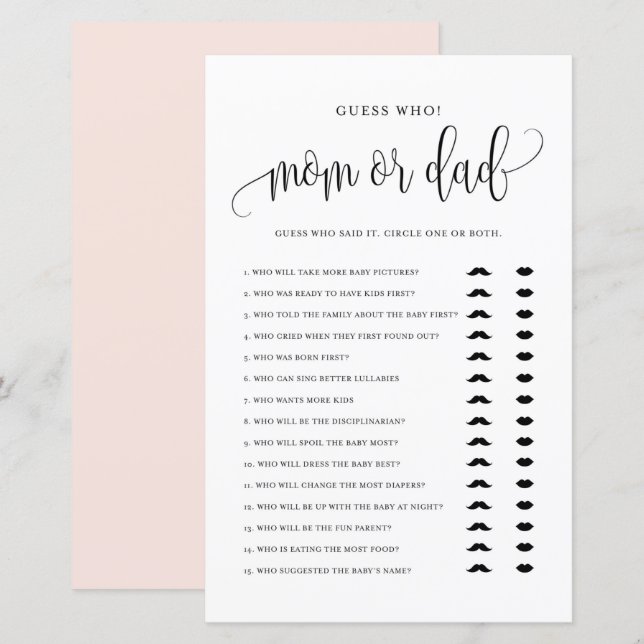 Black Script Guess Wer Mama oder Vater Baby Showsp (Vorne/Hinten)