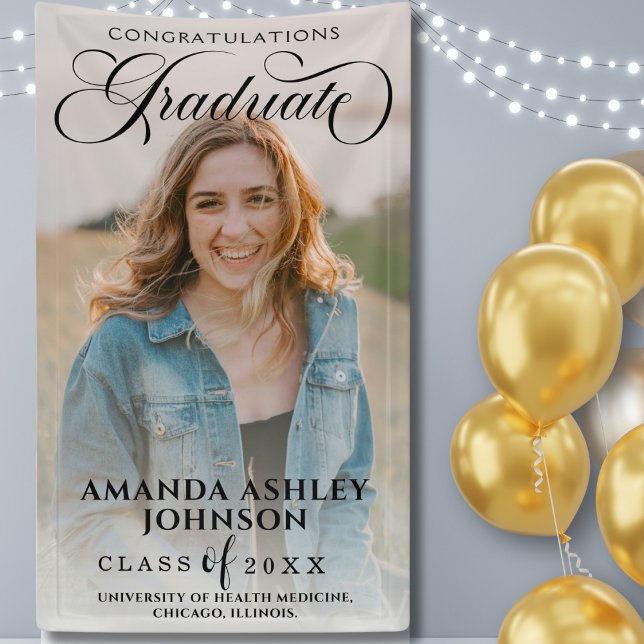 Black Script Herzlichen Glückwunsch Foto Abschluss Banner (Von Creator hochgeladen)