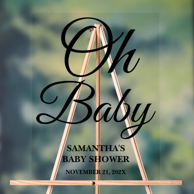 Black Script Oh Baby Dusche Willkommen Acrylschild (Neutral)