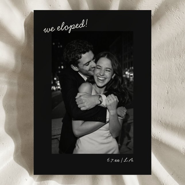 Black Script Photo We Eloped Minimalist Modern Ankündigung (Von Creator hochgeladen)