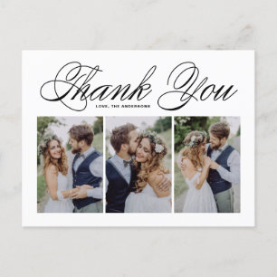 Black Script Three Foto Collage Wedding Vielen Dan Postkarte