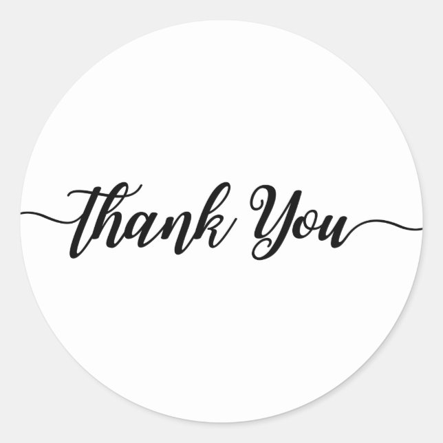 Black Script Typ White Vielen Dank Party Modern Runder Aufkleber (Vorderseite)
