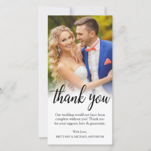 Black Script Wedding Foto Bride Groom Vielen Dank Dankeskarte