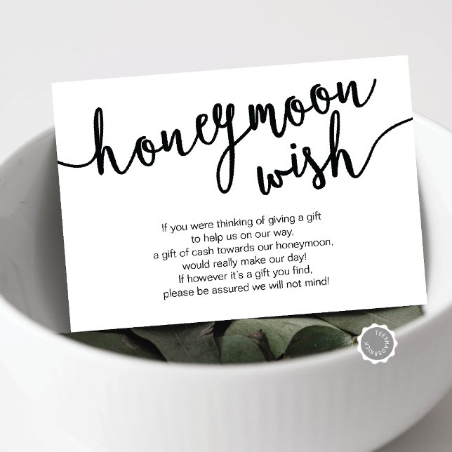 Black Script, Wedding Honeymoon Wish Fund Begleitkarte (Wedding Honeymoon Wish or Honeymoon Fund Enclosure Card, in Black and white themed)