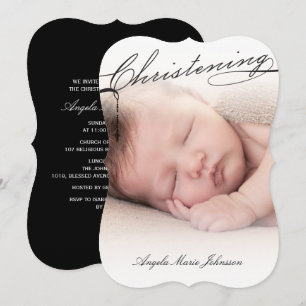 Black Scripted Christening Cross Foto Religious Einladung