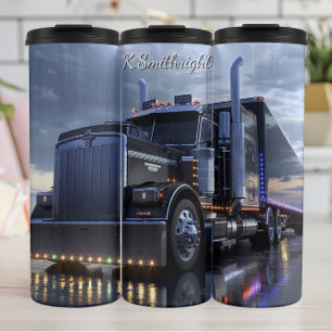Black Semi Truck Night Thermosbecher