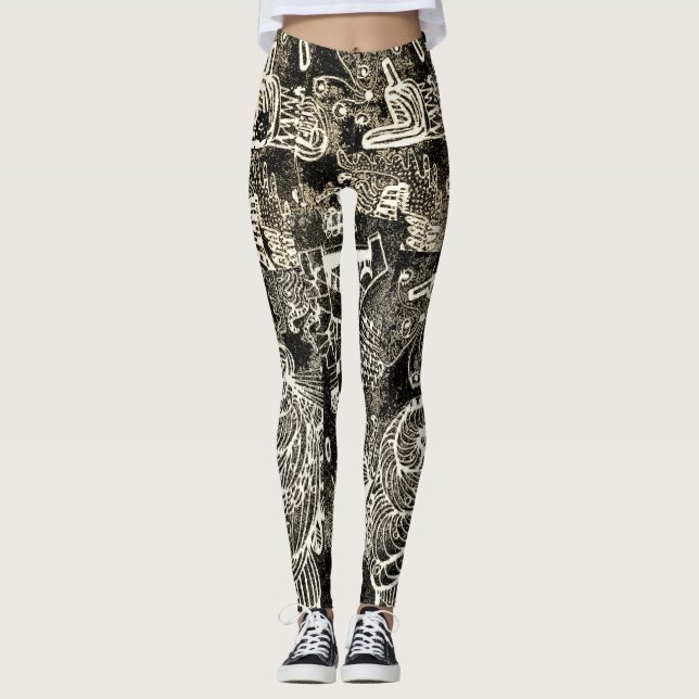 Black Sepia Abstract Leggings (Vorderseite)