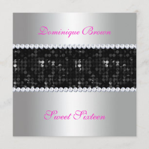 Black Sequin Einladung mit Diamanten - Silber