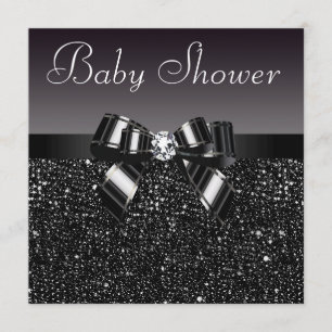 Black Sequins, Bow & Diamond Baby Dusche Einladung