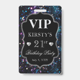 Black Sequins Glitzer Vintag Frame Birthday VIP Ausweis