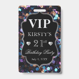 Black Sequins Glitzer Vintag Frame Birthday VIP Ausweis