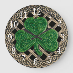 Black Shamrock And Celtic Knots Round Clock Große Wanduhr