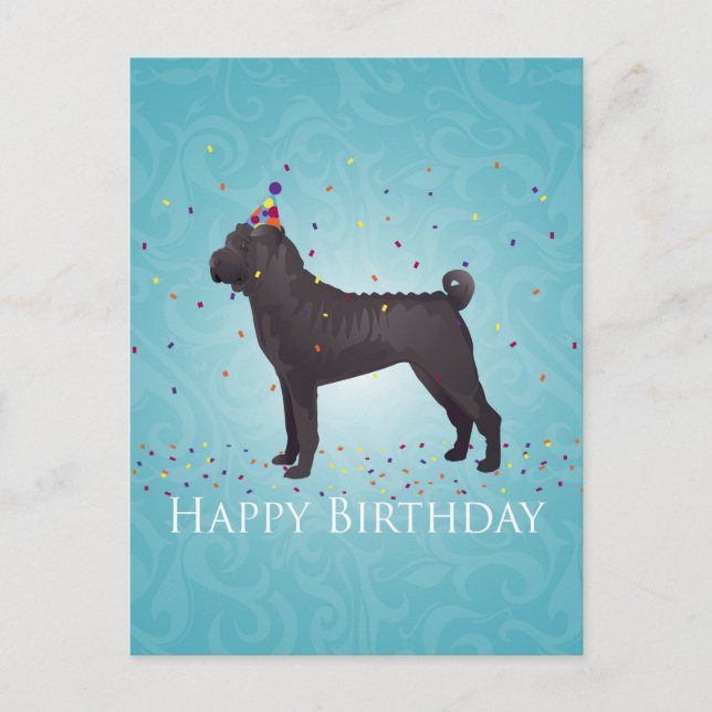 Black Shar Pei Birthday Design Postkarte (Vorderseite)