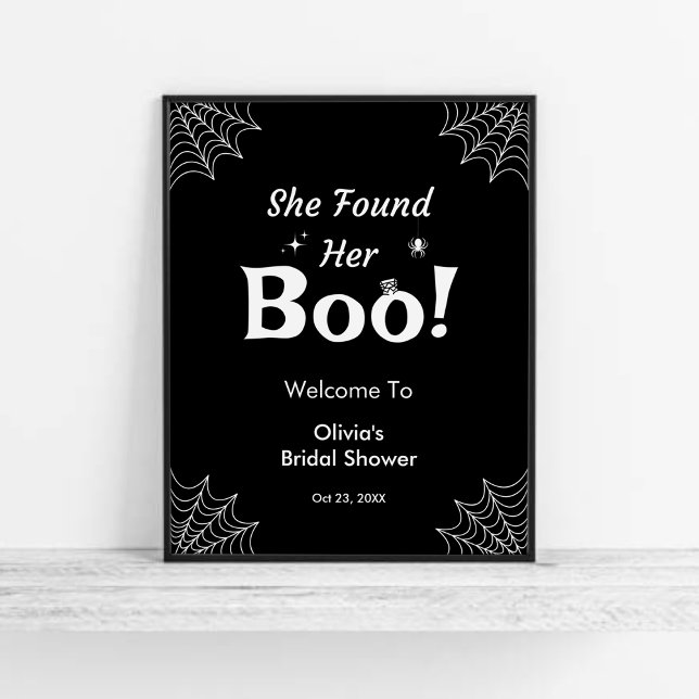 Black She fand ihr kobales Halloween-Brautparty Poster (Black She Found Her Boo Halloween Bridal Shower Welcome Sign    )