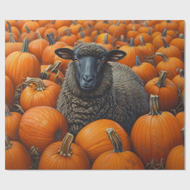 Black Sheep Autumn Pumpkin Patch Decoupage Geschenkpapier (Flach)