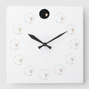 Black sheep clock with TRANSPARENT background Quadratische Wanduhr
