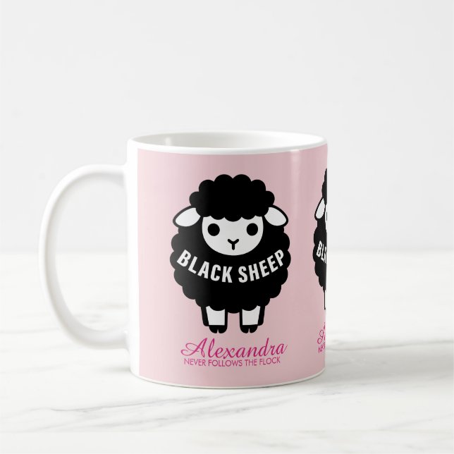 Black Sheep Pink Script Never Follows The Flock Kaffeetasse (Links)