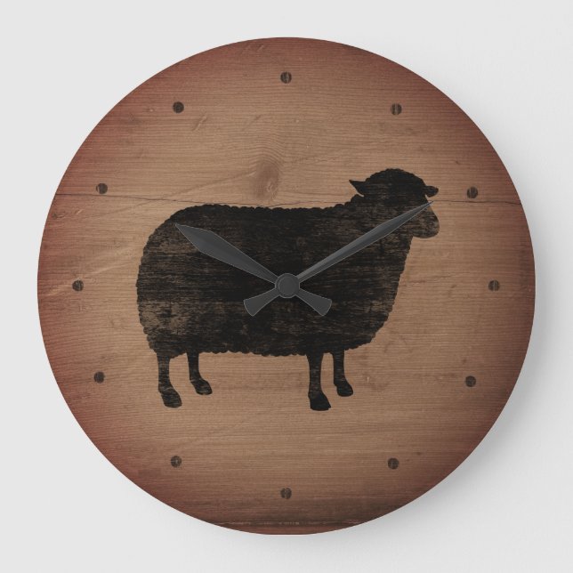 Black Sheep Silhouette Rustic Große Wanduhr (Vorderseite)