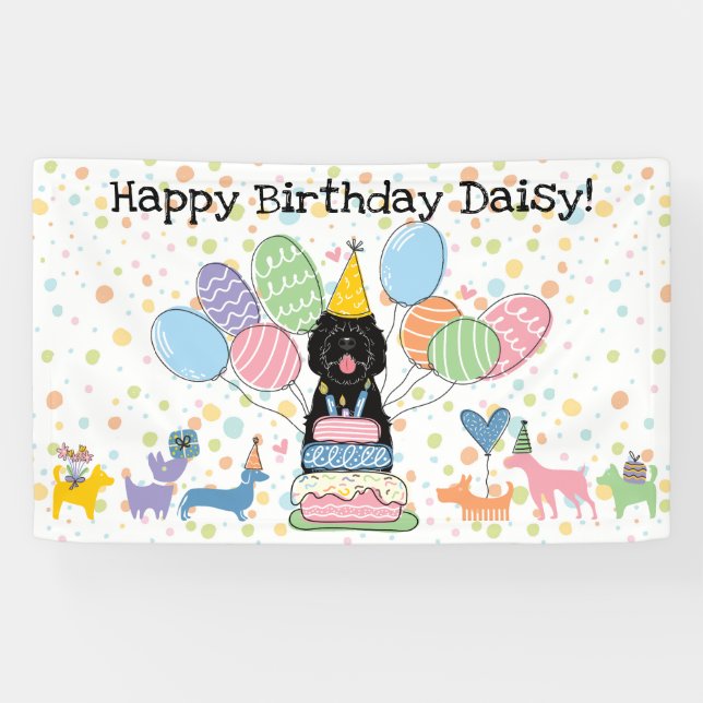 Black Sheepadoodle Hund Geburtstagsparty Banner (Horizontal)