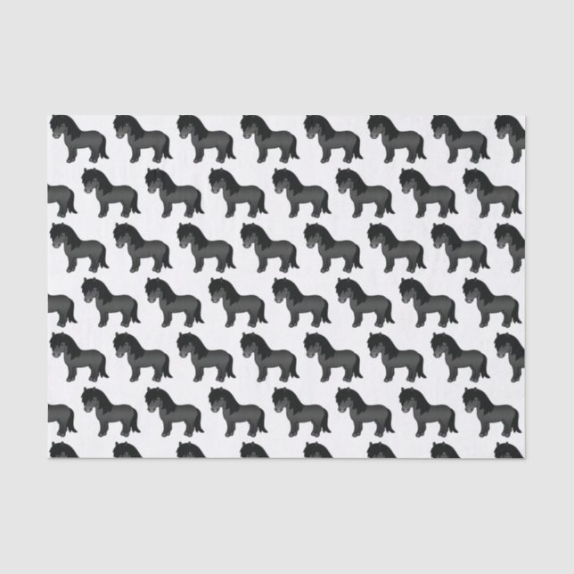 Black Shetland Pony Niedlich Cartoon Pony Pattern Seidenpapier (Vorderseite)
