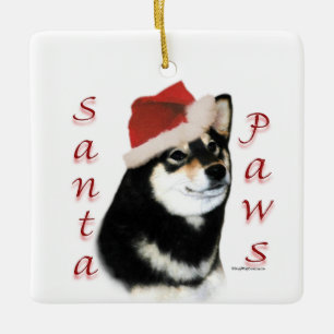 Black Shiba Inu Santa Paws Schlüsselanhänger Keramikornament