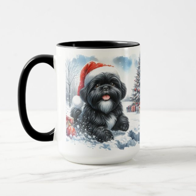Black Shih Tzu Dashing Thru Snow Weihnachts-Tasse Tasse (Links)