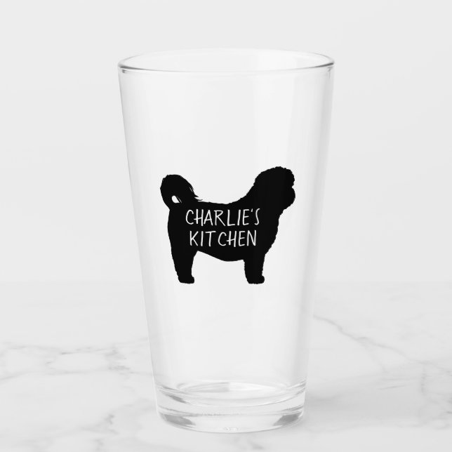 Black Shih Tzu Dog Silhouette Personalisiert Glas (Vorderseite)