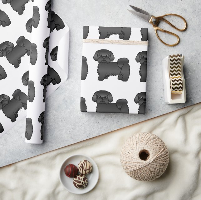 Black Shih Tzu Niedlich Cartoon Dog Muster Geschenkpapier (Kunsthandwerk)