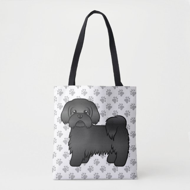 Black Shih Tzu Niedlich Cartoon Dog & Paws (Vorderseite)
