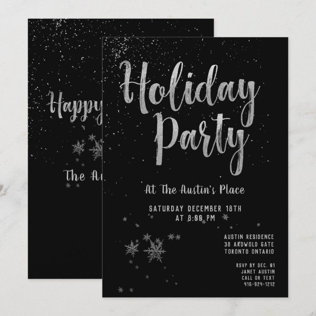 Black Shimmering Silver Holiday Party Einladung (Vorne/Hinten)