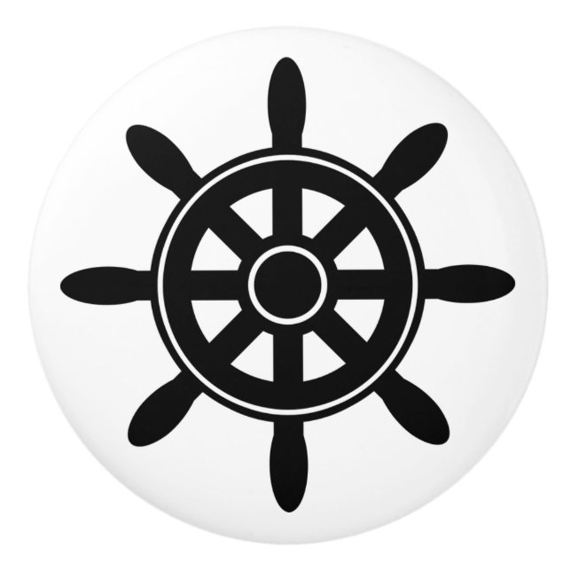 Black Ship Wheel Nautical Themed Cabinet Knob Keramikknauf (Vorderseite)