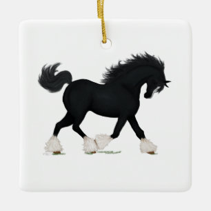 Black Shire Pferd mit Blaze Reittier Charm Keramikornament