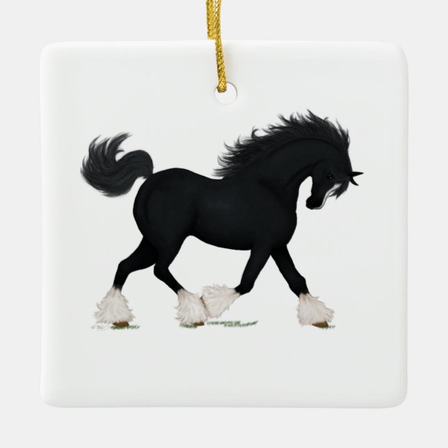 Black Shire Pferd mit Blaze Reittier Charm Keramikornament (Vorderseite)