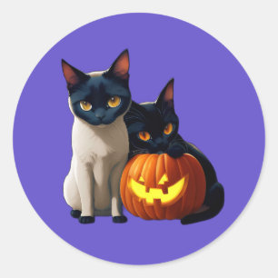 Black Siamese Cat Pumpkin Niedlich Kawaii Tiere Ha Runder Aufkleber
