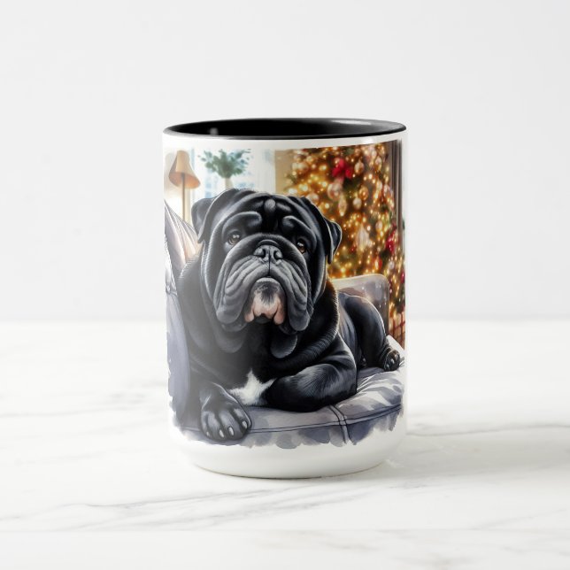Black Siegel Bulldog Weihnachten Kaffee Tasse Cup (Zentrum)