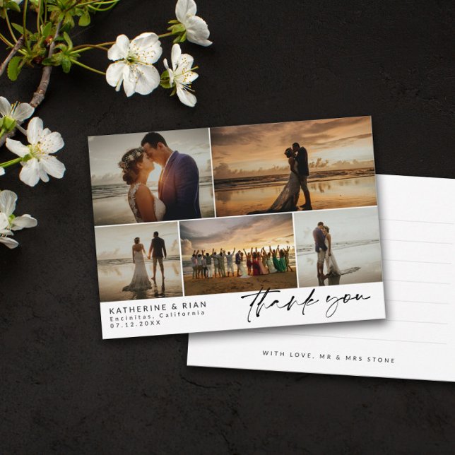 Black Signature Script Wedding Photos Thank You Dankeskarte (Von Creator hochgeladen)
