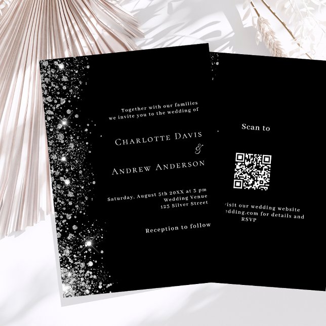 Black Silber QR UAWG Details Luxus Hochzeit Einladung (Von Creator hochgeladen)