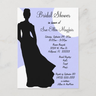 Black Silhouette Bride Blue Polka Dot Hintergrund Einladungspostkarte