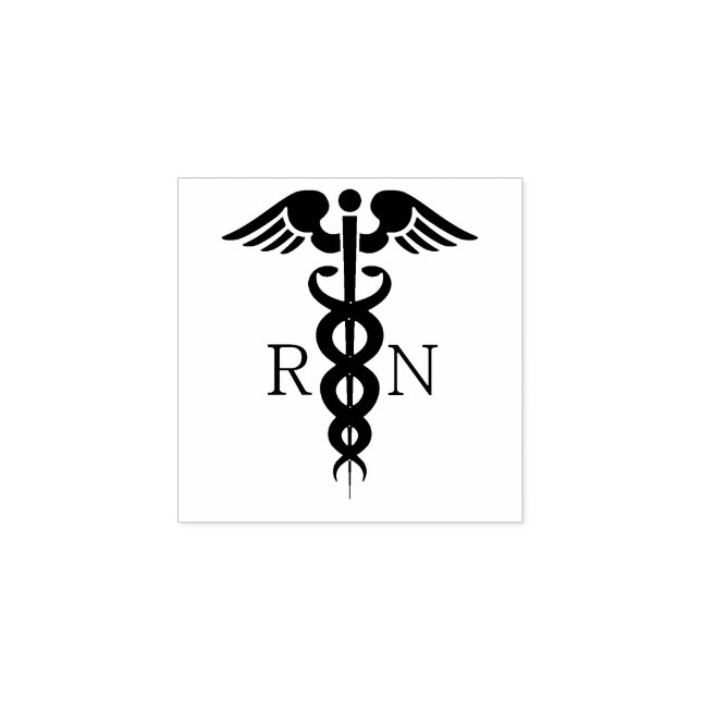 Black Silhouette Caduceus Registered Nurse RN Gummistempel (Prägung)