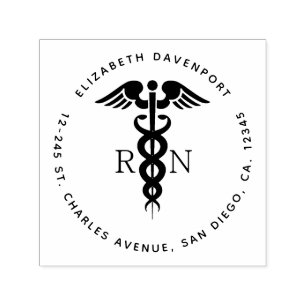 Black Silhouette Caduceus Registered Nurse RN Permastempel