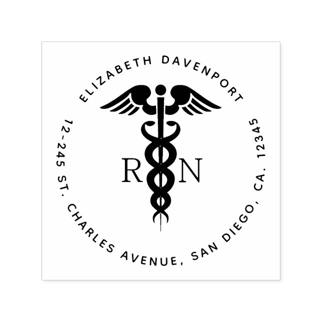 Black Silhouette Caduceus Registered Nurse RN Permastempel (Design)