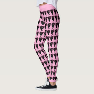Black Silhouette Viktorianisch Lady Head Hut Pink Leggings