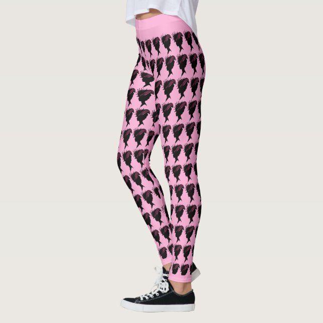Black Silhouette Viktorianisch Lady Head Hut Pink Leggings (Links)