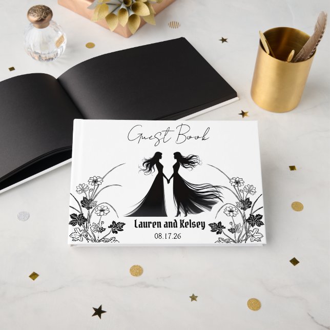 Black Silhouette Wedding Guest Gästebuch (Vorderseite Offen)