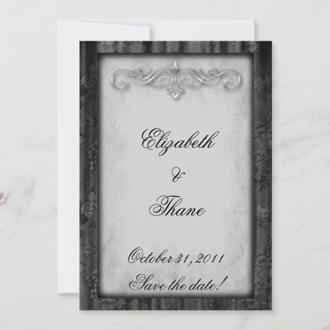 Black Silk and Parchment Goth Wedding Save The Date (Vorderseite)