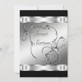 Black Silver 16 . Geburtstag Geburtstagsparty Einladung