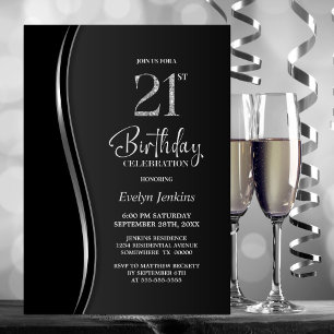 Black Silver 21. Geburtstag Party Einladung
