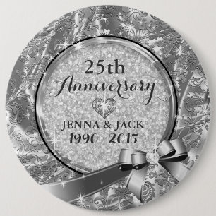 Black & Silver 25th Wedding Anniversary Ornament 4 Button