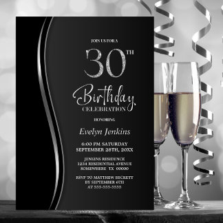 Black Silver 30. Geburtstag Party Einladung