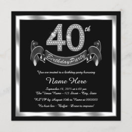 Black Silver 40. Geburtstag Party Einladung